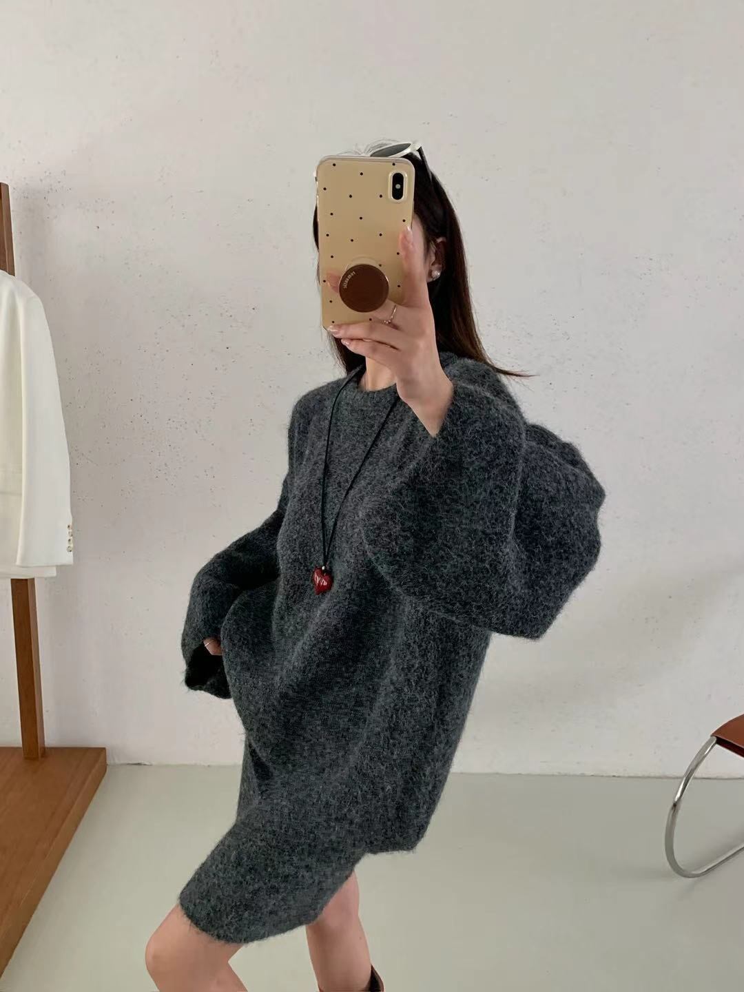 【set】ロングニットトップス×ストレートスカートセット Q7376