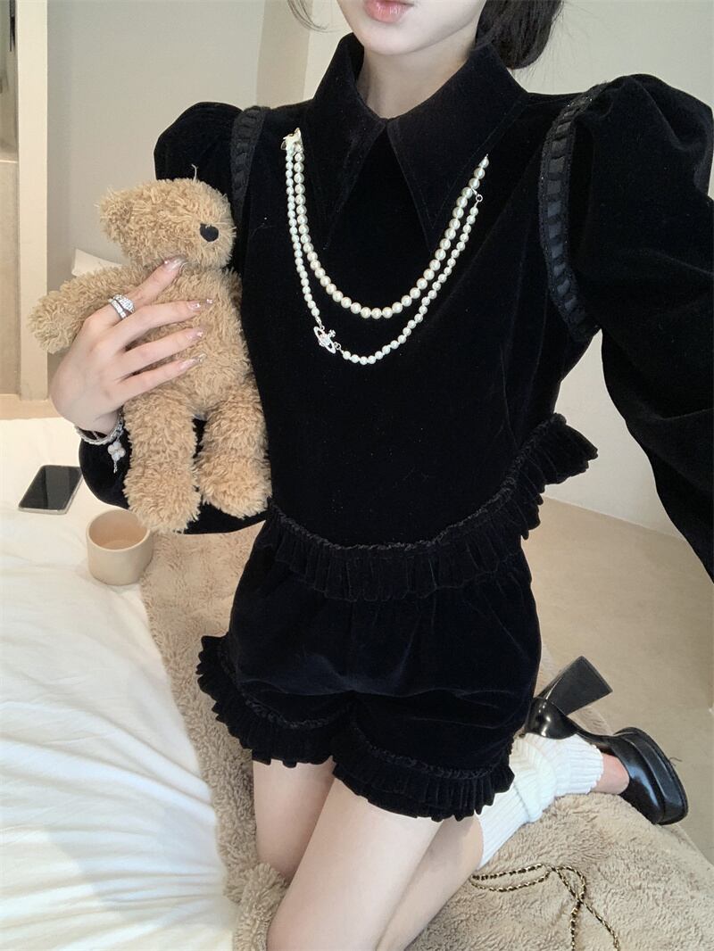 【set】ベルベットトップス×ショートパンツセット　M29464