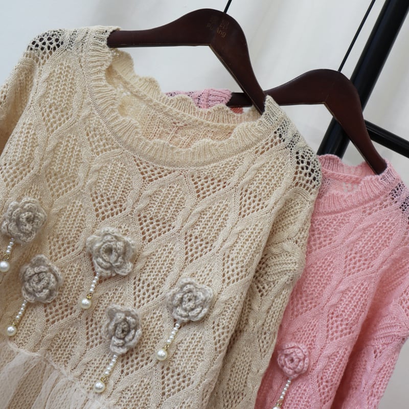 【tops】立体フラワーニットセーター　M25736