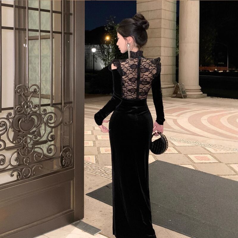 【dress】レースドッキングワンピース Q7060