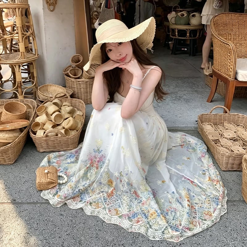 【dress】カラフルフラワーロングキャミワンピース Q8471