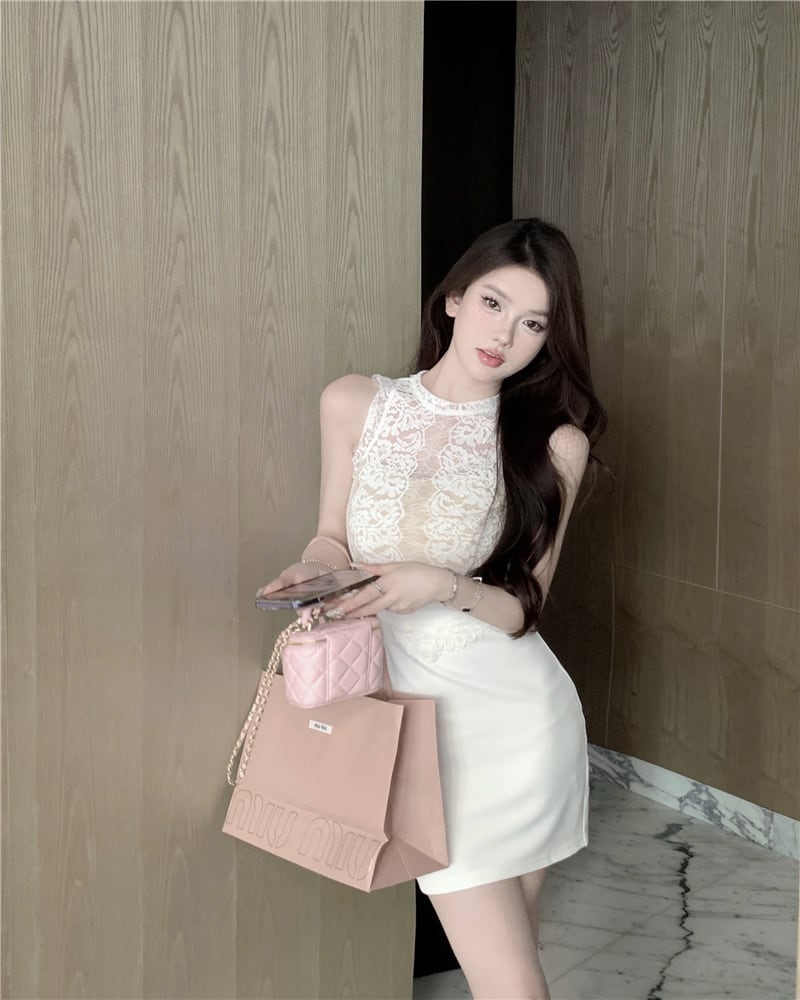 【dress】レース切り替えワンピース　M23912