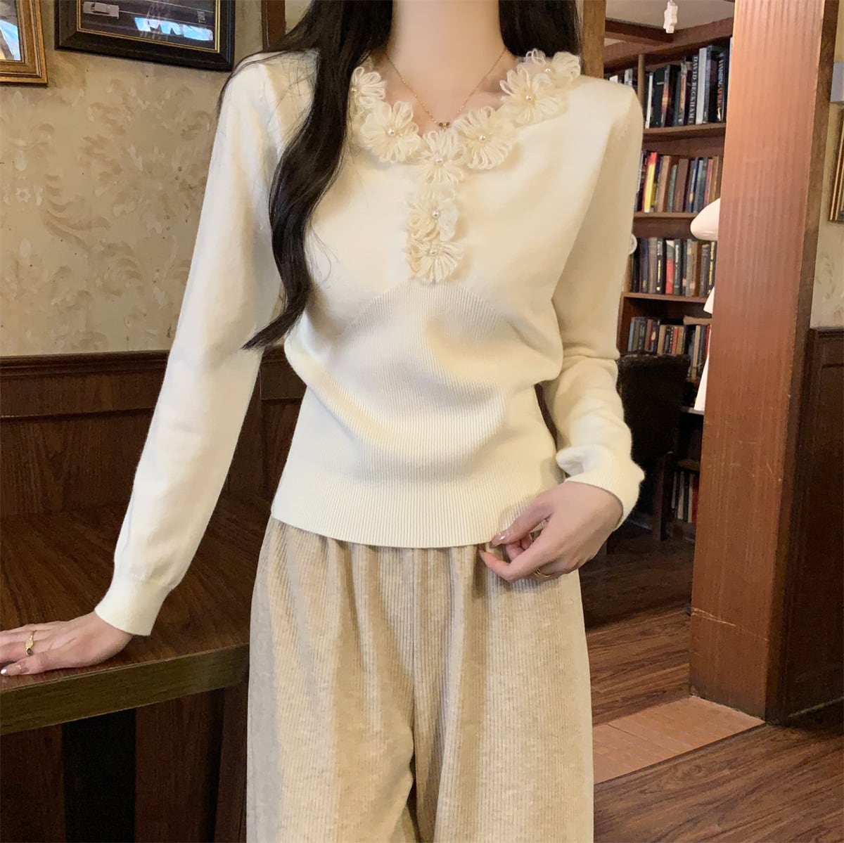 【tops】立体フラワーニットトップス　M28671