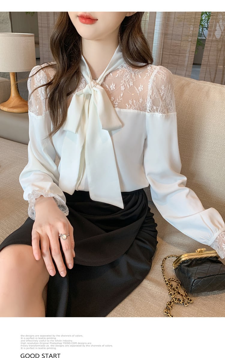 【tops】レース切り替えシャツトップス　M25165