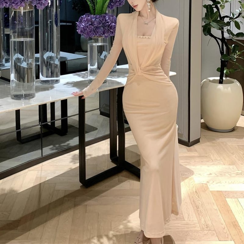 【dress】クロスデザインロングワンピース Q8176