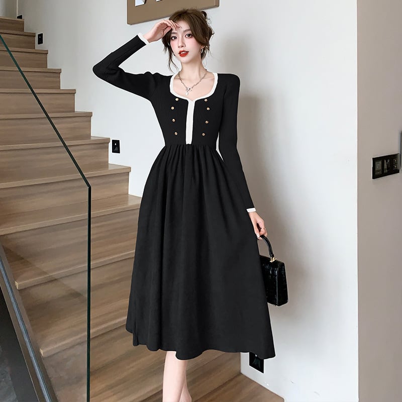 【dress】ニット切り替えワンピース　M25352