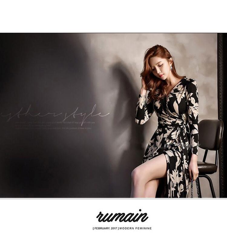 【dress】好感度UP!セクシー気質満点レトロ体型カバー着痩せVネックワンピース G2003