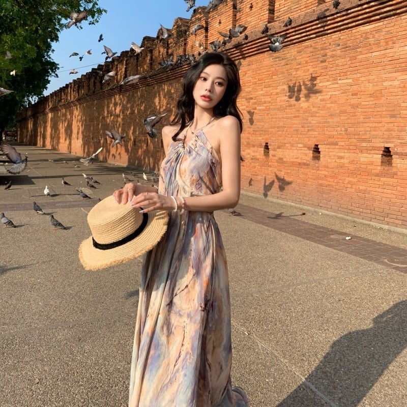 【dress】ホルターネックプリントワンピース　M25157