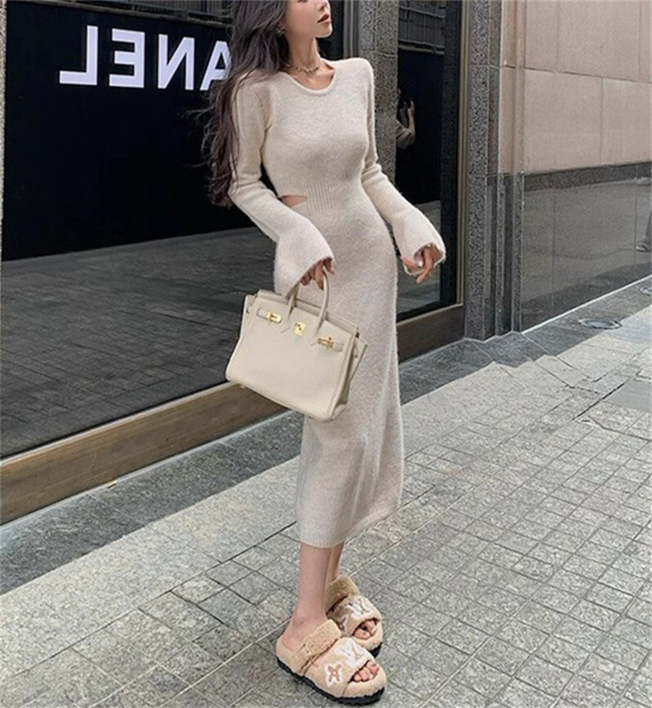 【dress】ウエストカットニットワンピースF8470