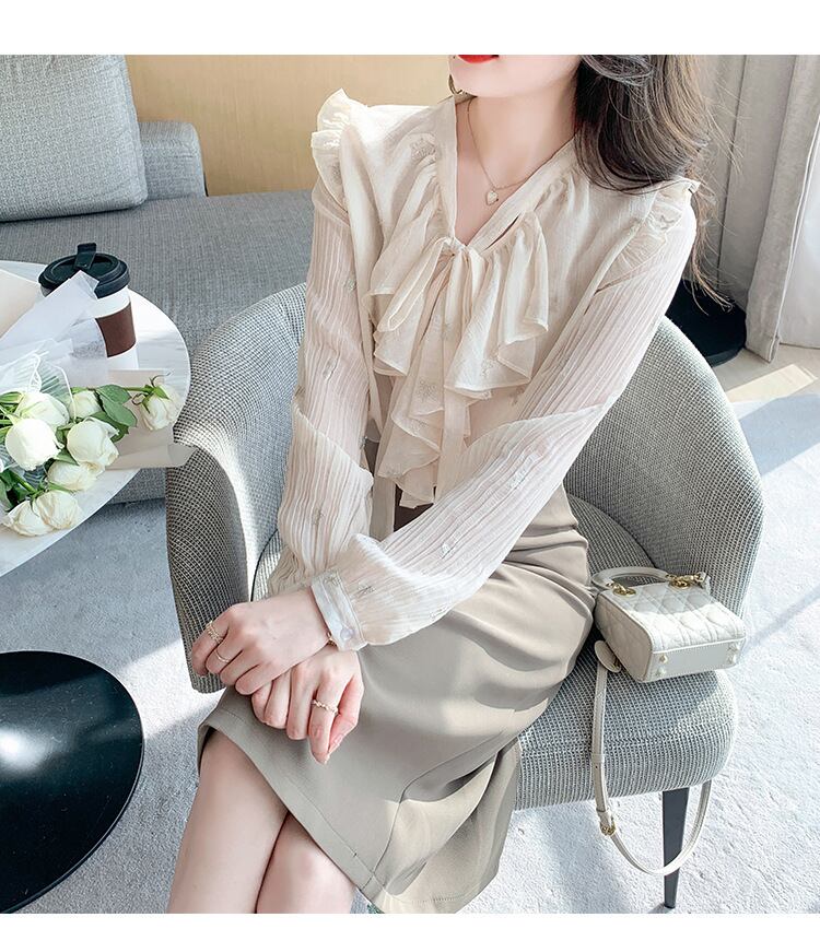 【tops】リボン付きシャツトップス　M28617