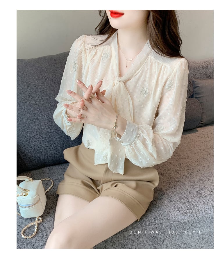 【tops】リボン付きシャツトップス　M28633