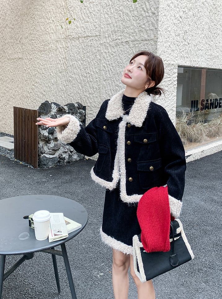 【set】ファードッキングコート×ストレートスカートセット Q7265