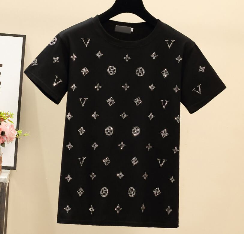 【tops】オシャレ度満点〜夏新作2色ラウンドネック半袖韓国ファッション人気着回しTシャツF2769