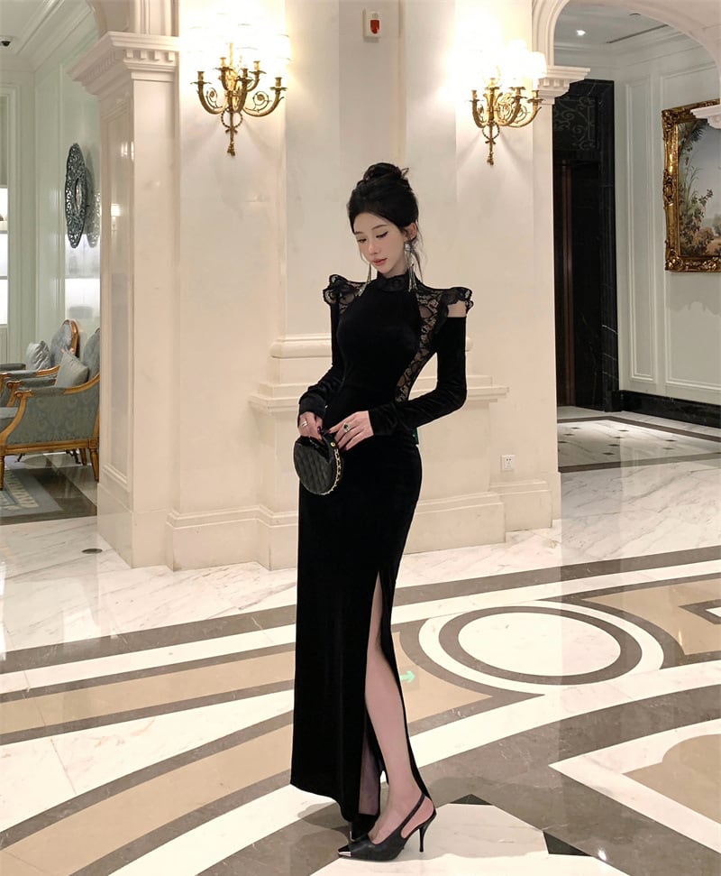 【dress】レースドッキングワンピース Q7060