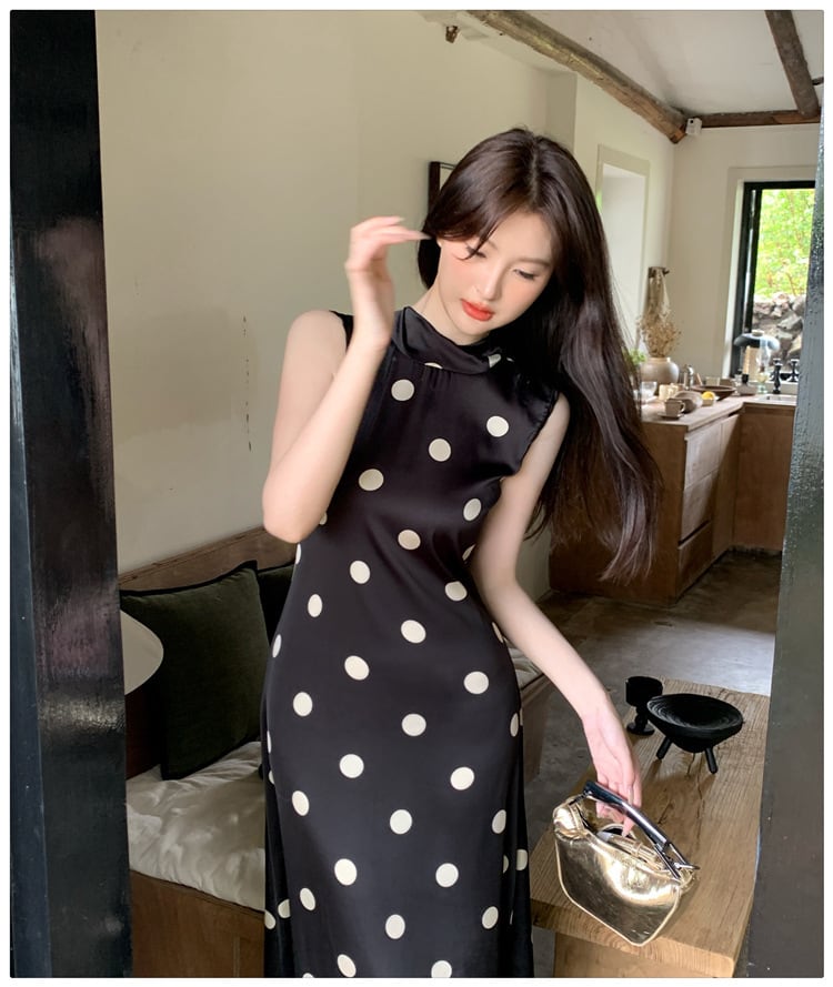 【dress】ノースリーブドット柄ワンピース　M24575