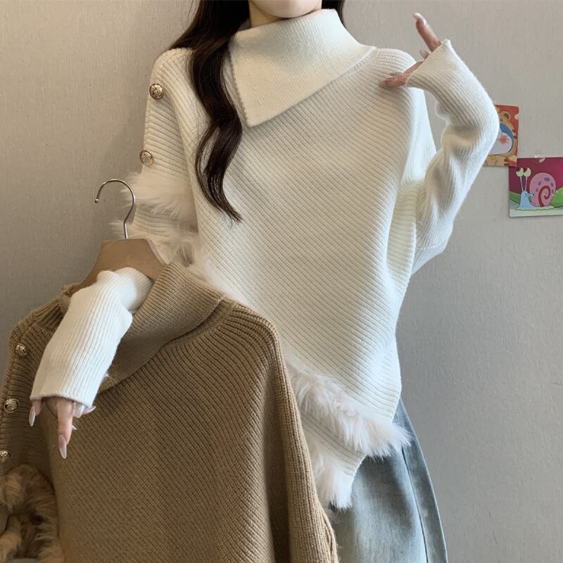 【tops】ファードッキングニットトップス Q7179