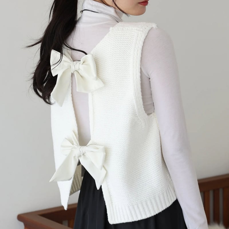 【tops】バックリボンニットベスト　M26367