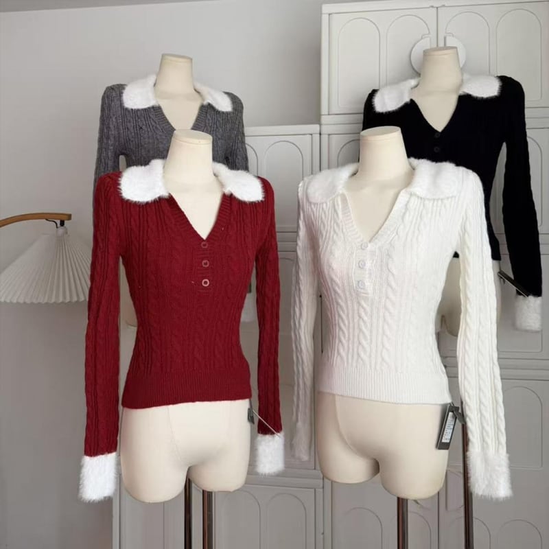 【tops】ファードッキングニットトップス Q7627