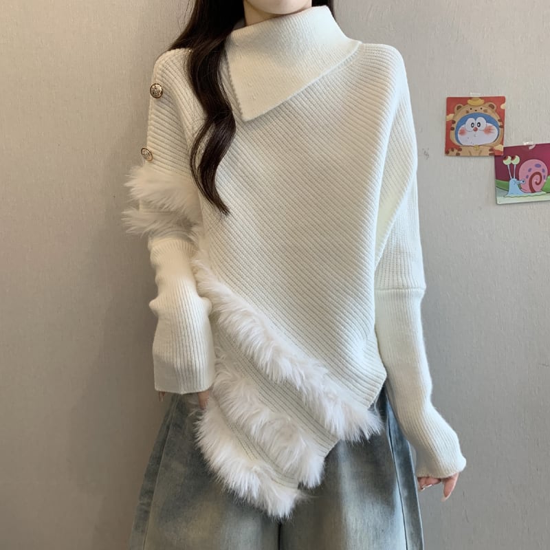 【tops】ファードッキングニットトップス Q7179
