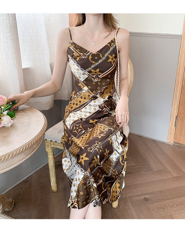 【dress】気質満点夏花柄Vネックキャミワンピース G8143