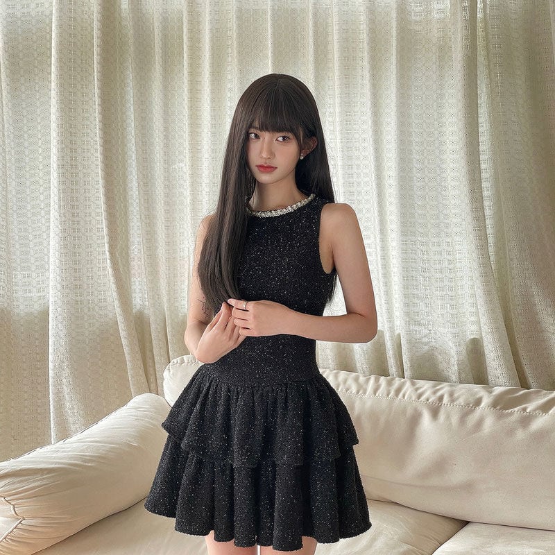 【dress】ビジューノースリーブワンピース　M30040