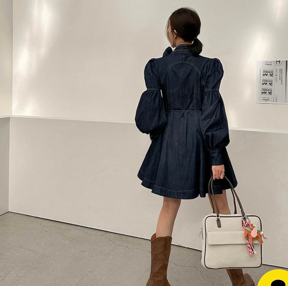 【dress】リボン付きデニムワンピース　M29769