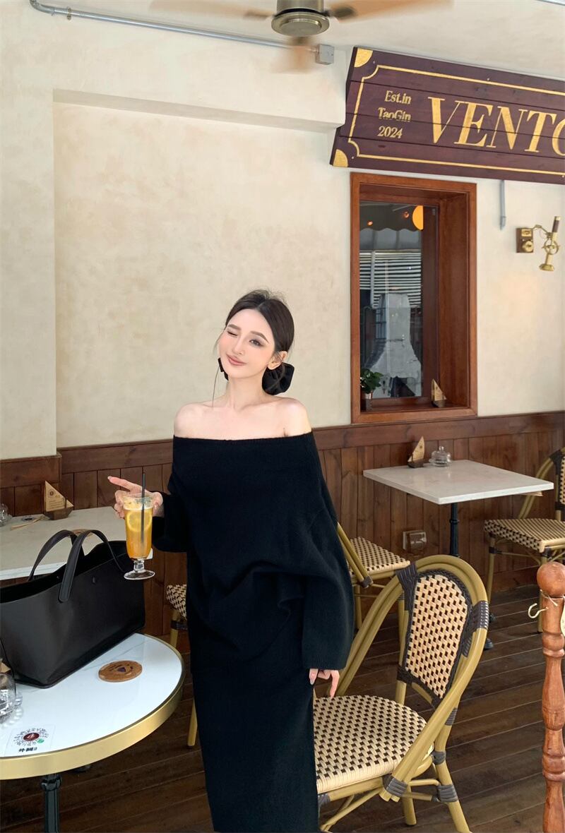 【set】オフショルダーニットセーター×スカートセット　M27981