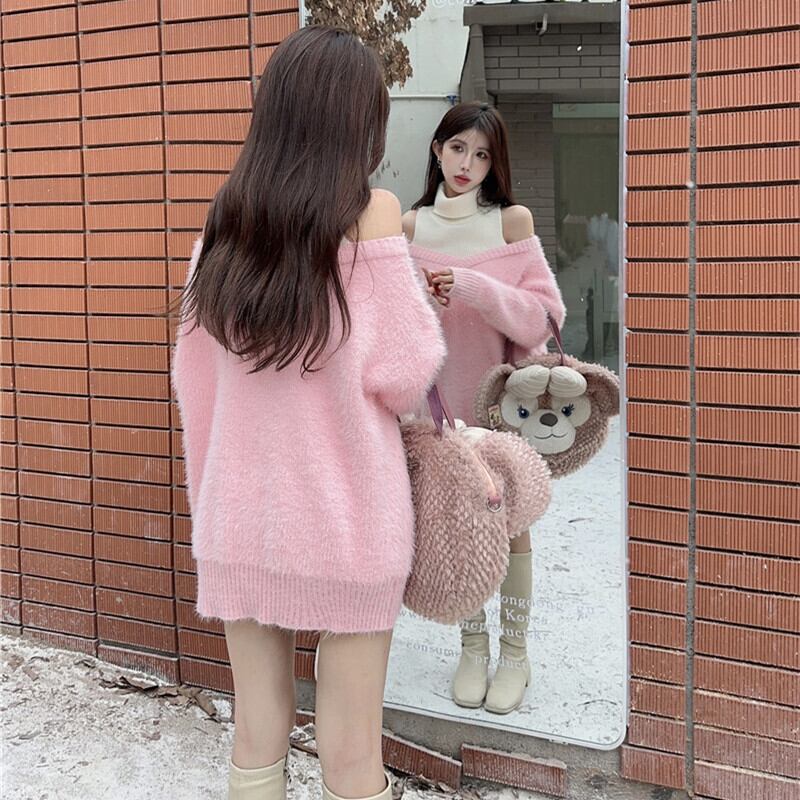 【tops】オフショルダー切り替えニットセーター　M27533