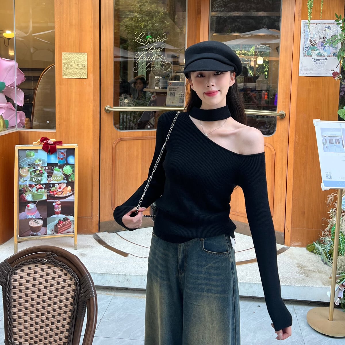 【tops】ワンショルハイネックニットトップス　N2931