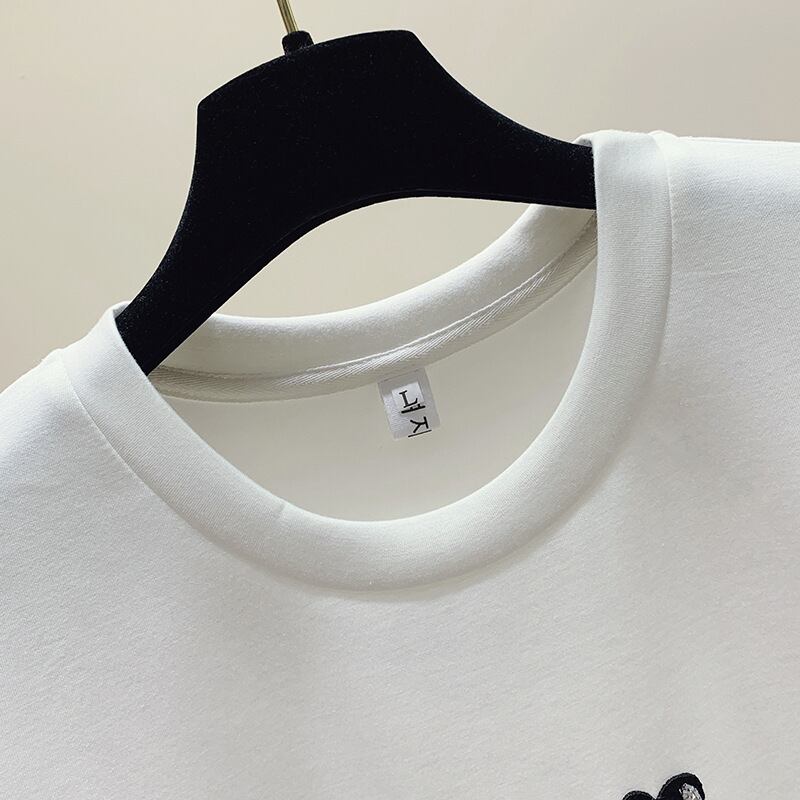 【tops】半袖英字柄フリンジＴシャツF7457