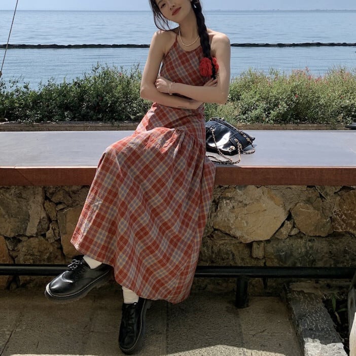 【dress】チェック柄ワンピース　M25103