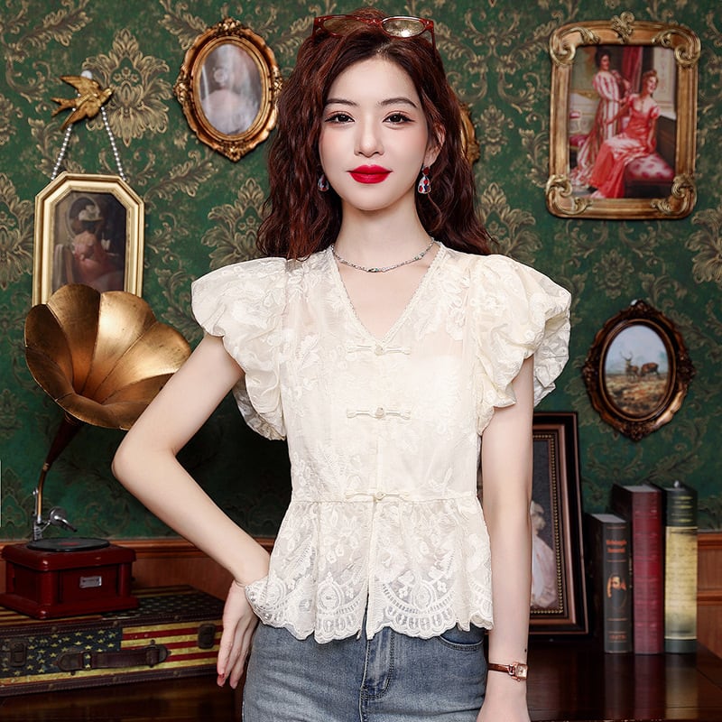 【tops】レースパフスリーブブラウスG21541