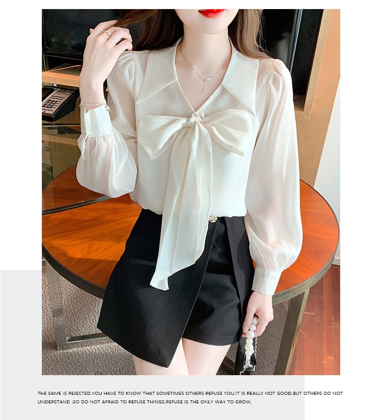 【tops】リボン付きシャツトップス　M25729