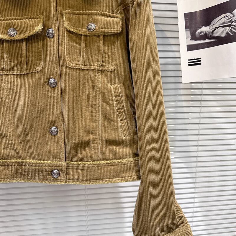 【outer】ファー付きコーデュロイ中綿ジャケット Q7458