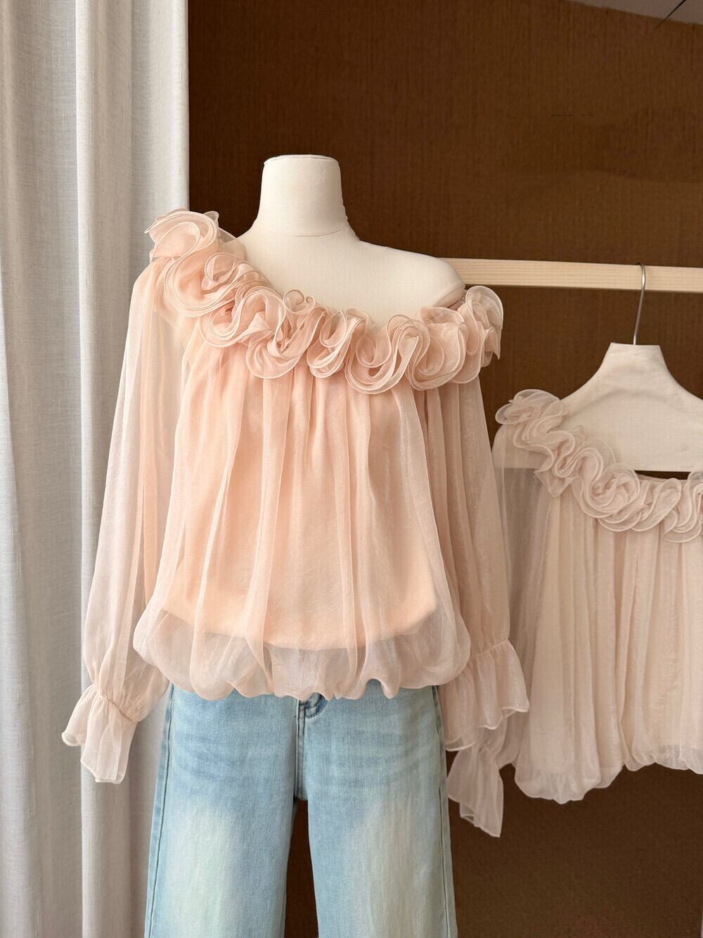 【tops】ワンショルダーシアーブラウス  N3551