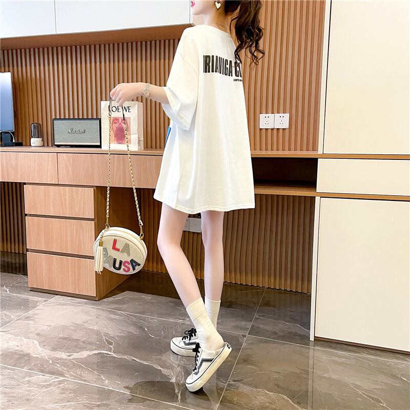 【tops】2色ラウンドネック半袖配色動物柄英字柄ゆったり着回しTシャツF2272