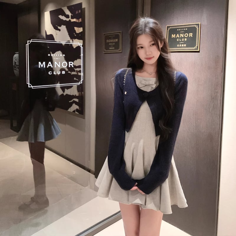 【dress】リボン付ノースリーブミニワンピース Q7968