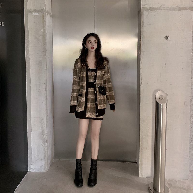 【set】好感度UP!気質満点スウィートカーディガン+キャミソール+スカートオシャレ3点セット G2816