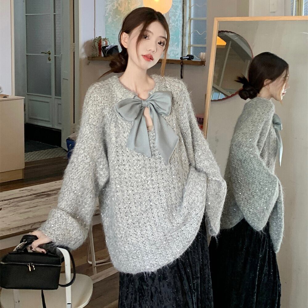 【tops】リボン付きニットセーター　M27460