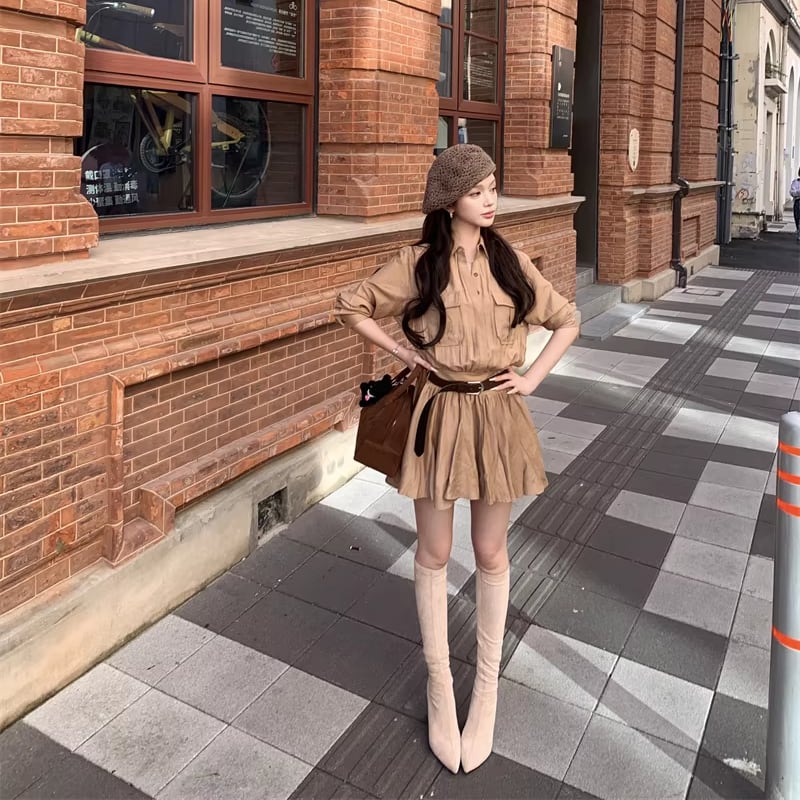 【dress】ベルト付きシャツワンピース Q8300