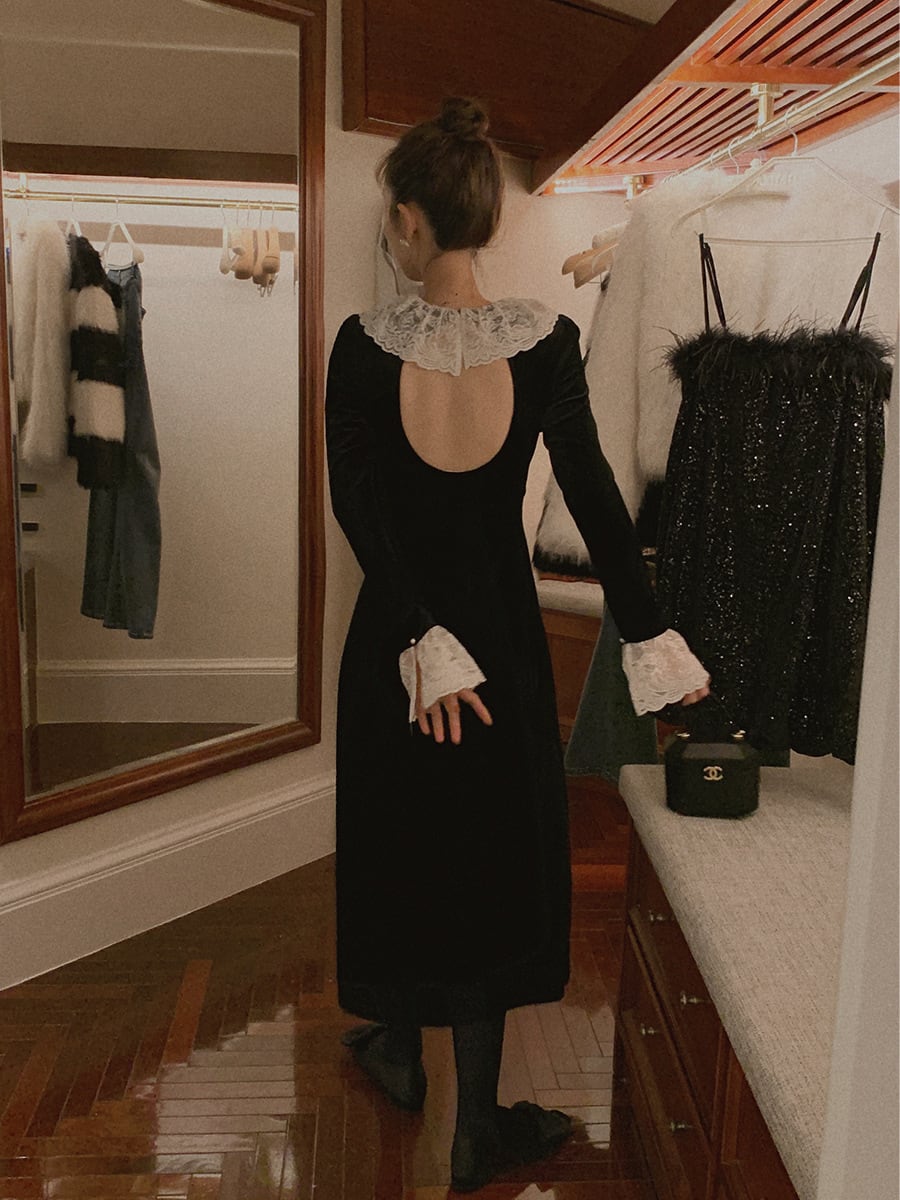 【dress】バックオープンレースカラーデートワンピース　N2938