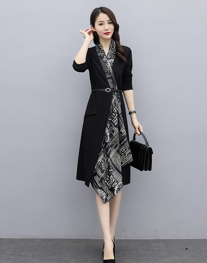 【dress】エレガントファッション気質満点春Vネック切り替えワンピース G2038