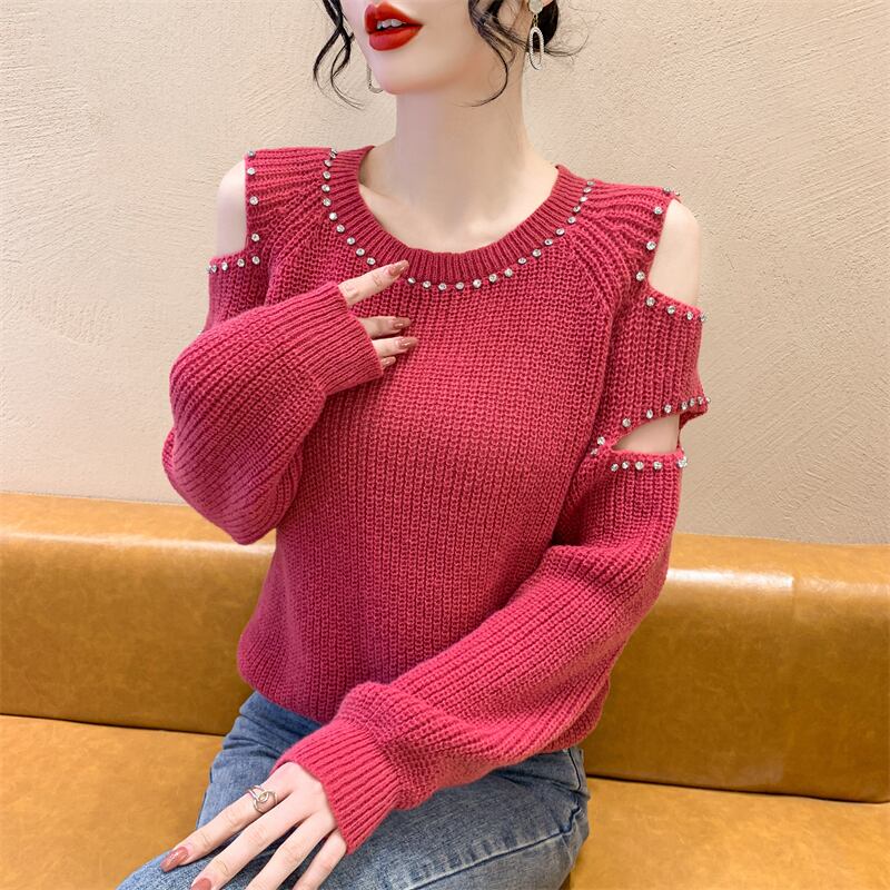 【tops】透かし彫りダイヤモンドニットセーターG18154