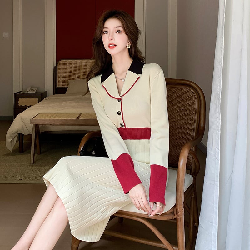 【dress】配色ニットワンピース　M25706