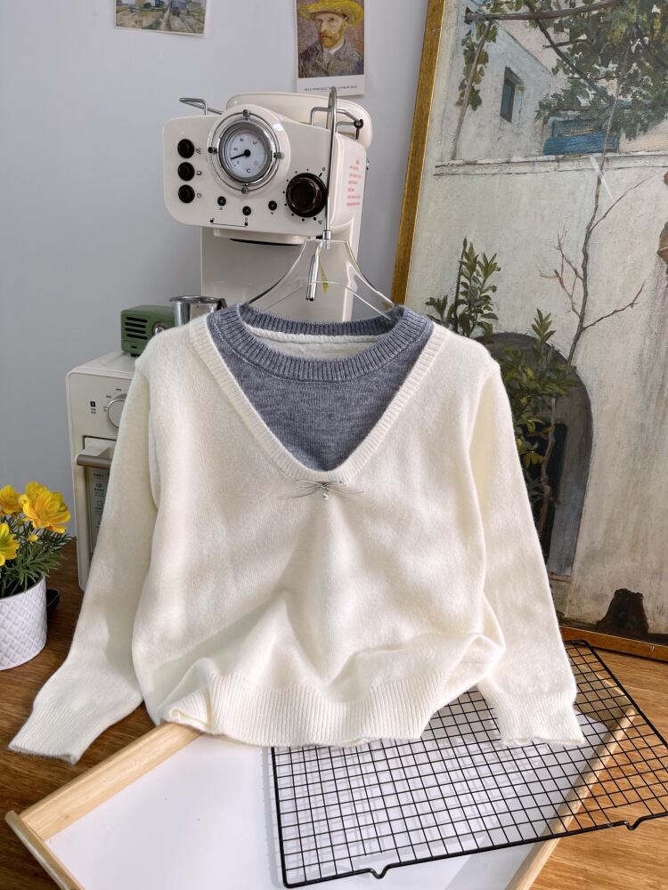 【tops】切り替え配色ニットトップス　M28623