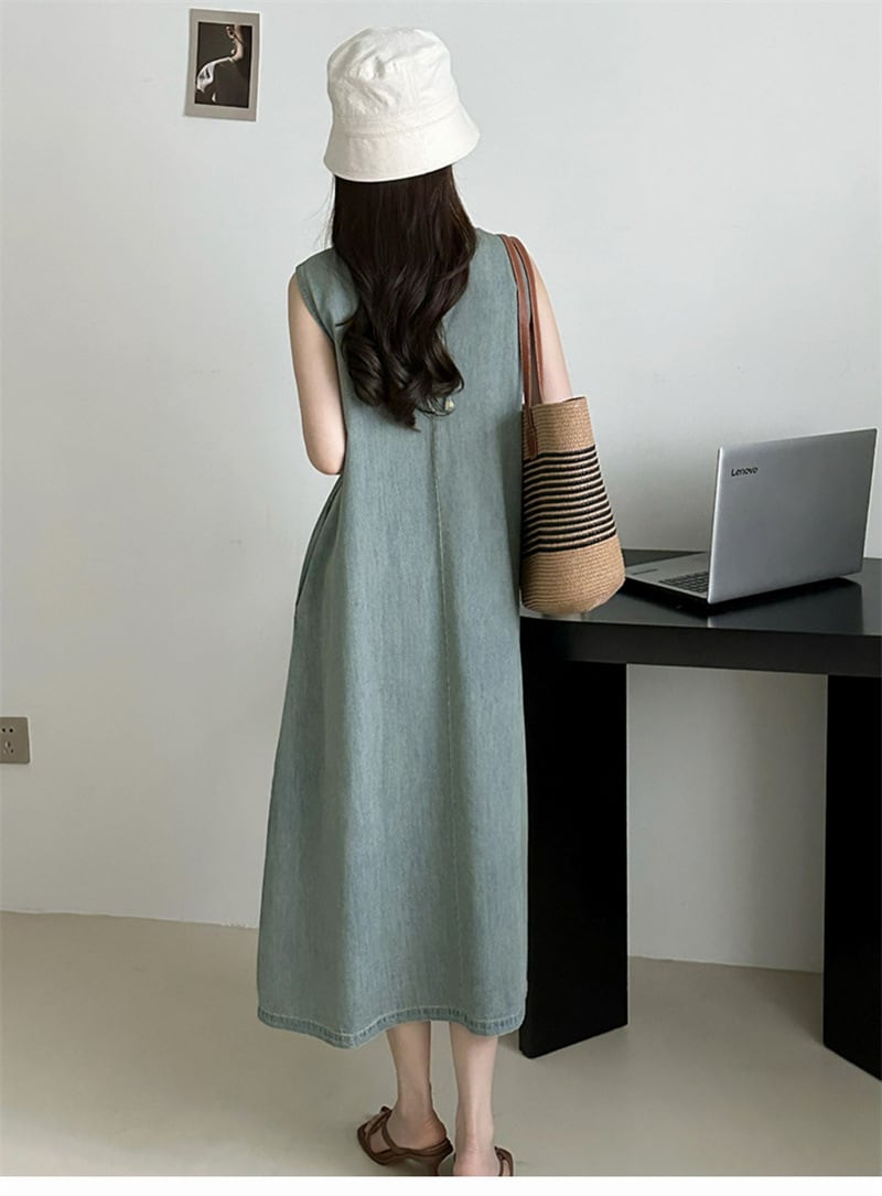 【dress】ノースリーブデニムワンピース　M24025