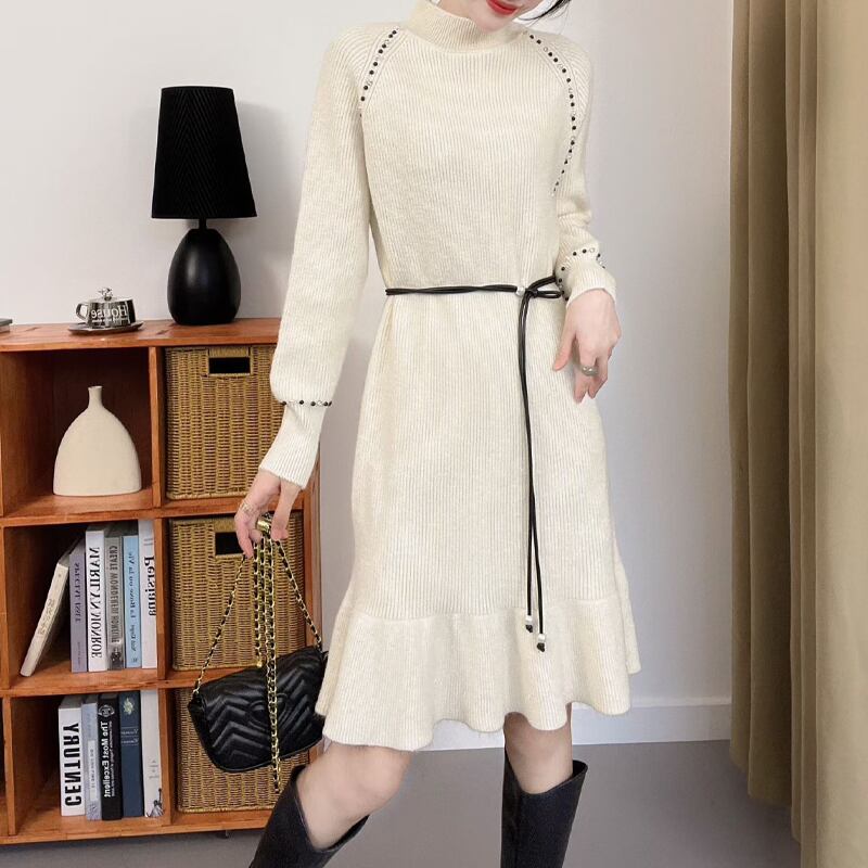 【dress】ハイネックニットワンピース Q7035