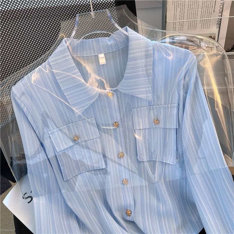 【tops】ストライプ柄薄手ブラウスG20658