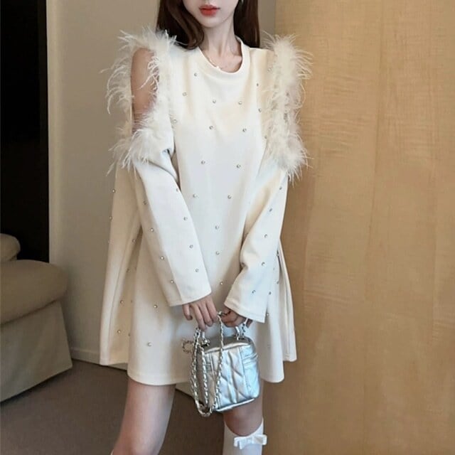 【tops】エコファー肩開きビジューパーカーF6187