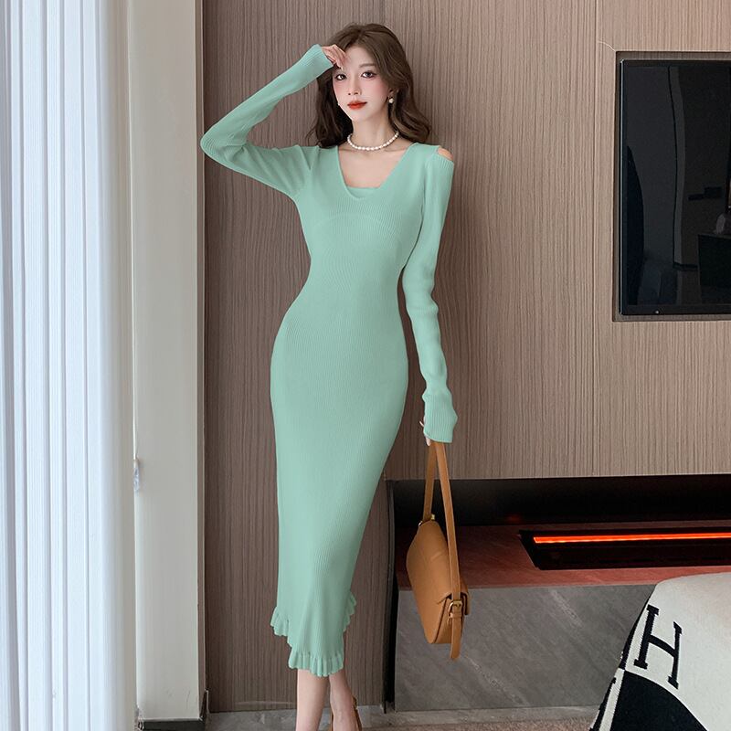【dress】オフショルダーニットワンピース　M18813